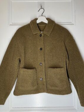 Uniqlo Olive Green Teddy Sherpa Button Jacket